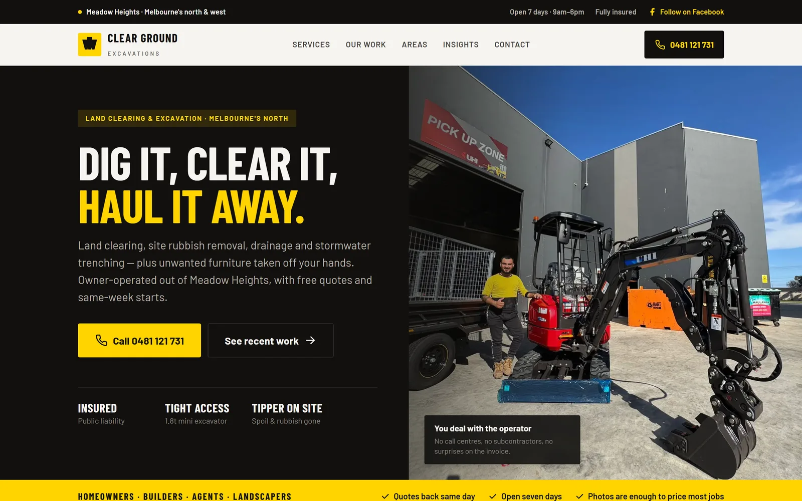Clear Ground Excavations website screenshot