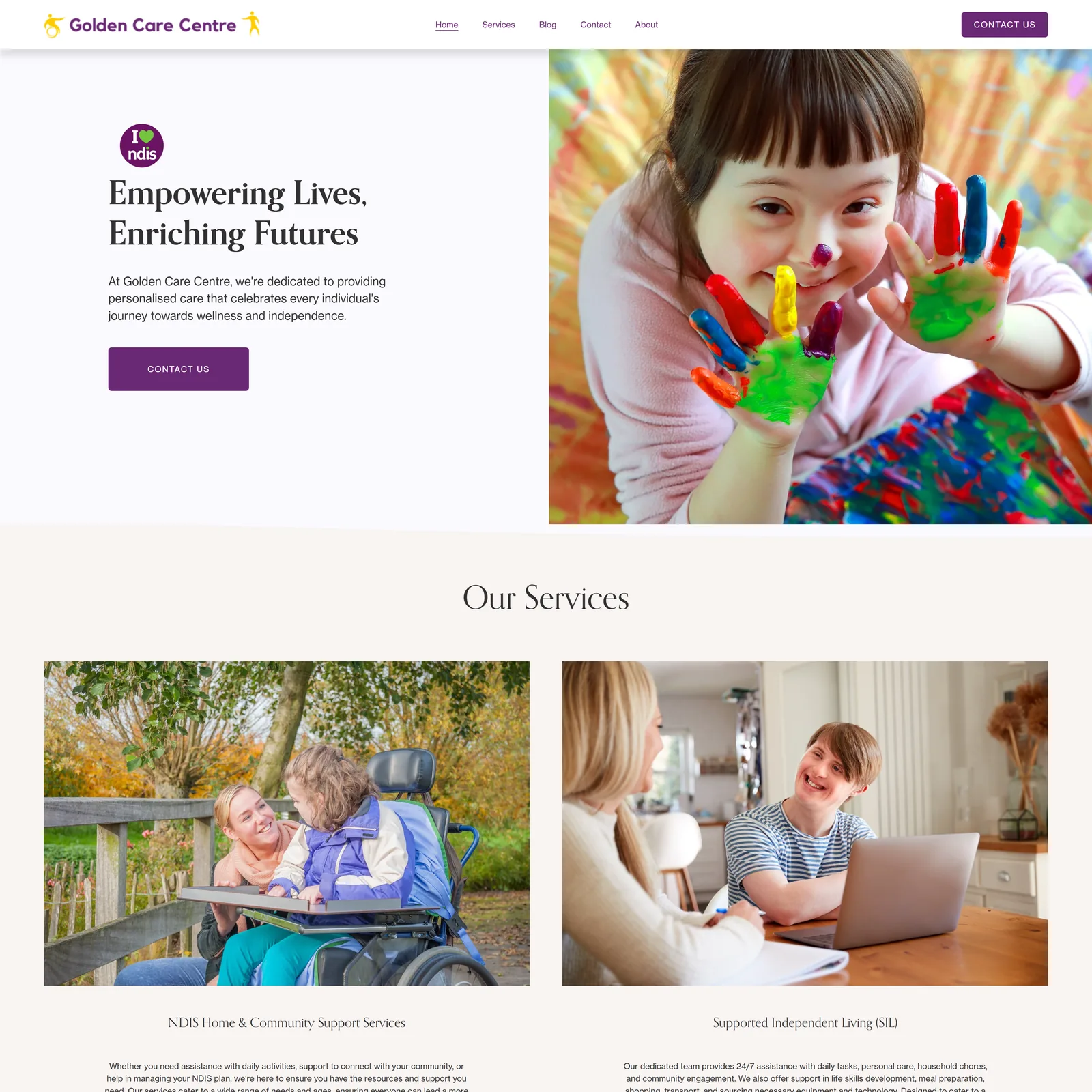 Golden Care Centre NDIS services website screenshot