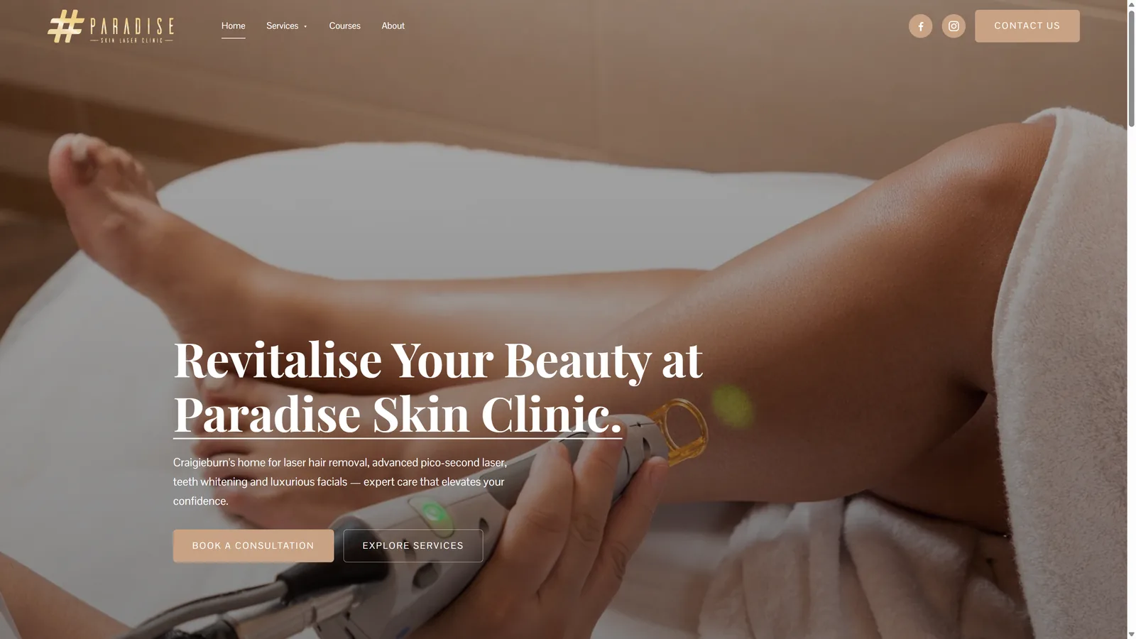 Paradise Skin Clinic website screenshot