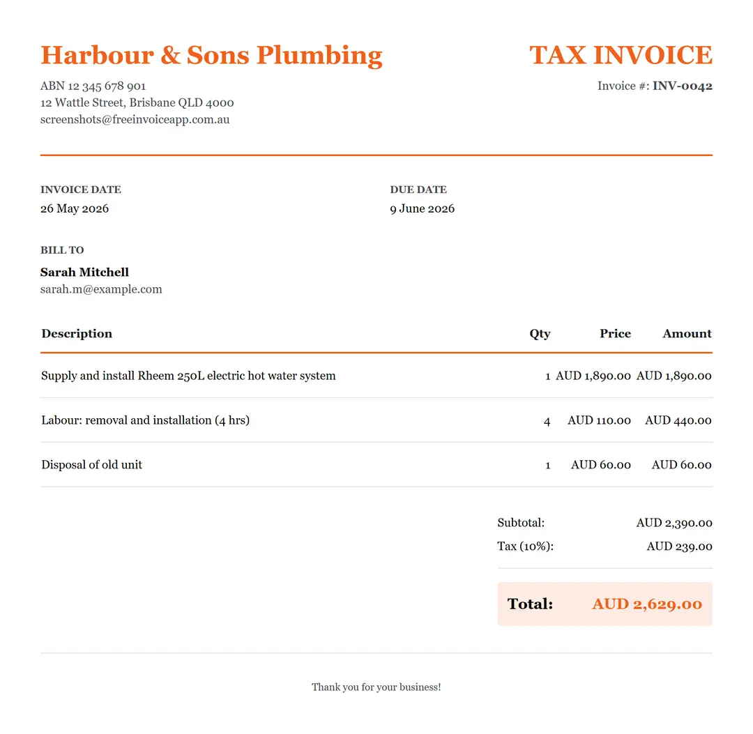 GST-compliant tax invoice generated by Free Invoice App