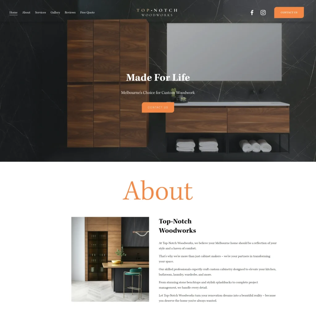 website design service for Top Notch Woodworks in Melbourne